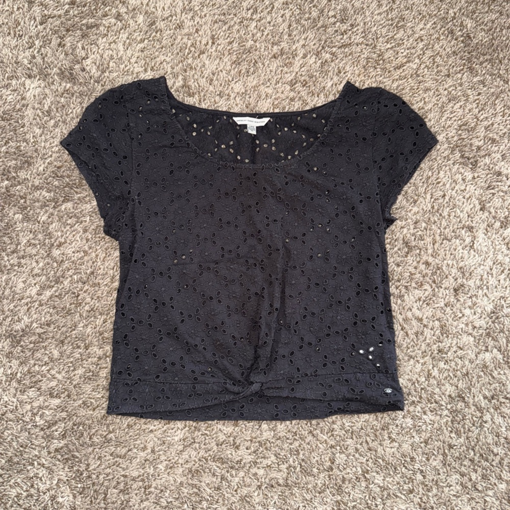 American Eagle Outfitters Charcoal Eyelet Crop Top